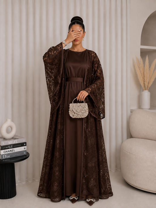 Kimono Scintillant en Dentelle Fleurie