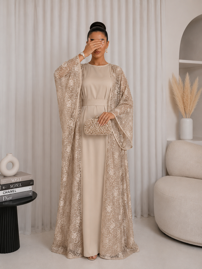 Kimono Scintillant en Dentelle Fleurie