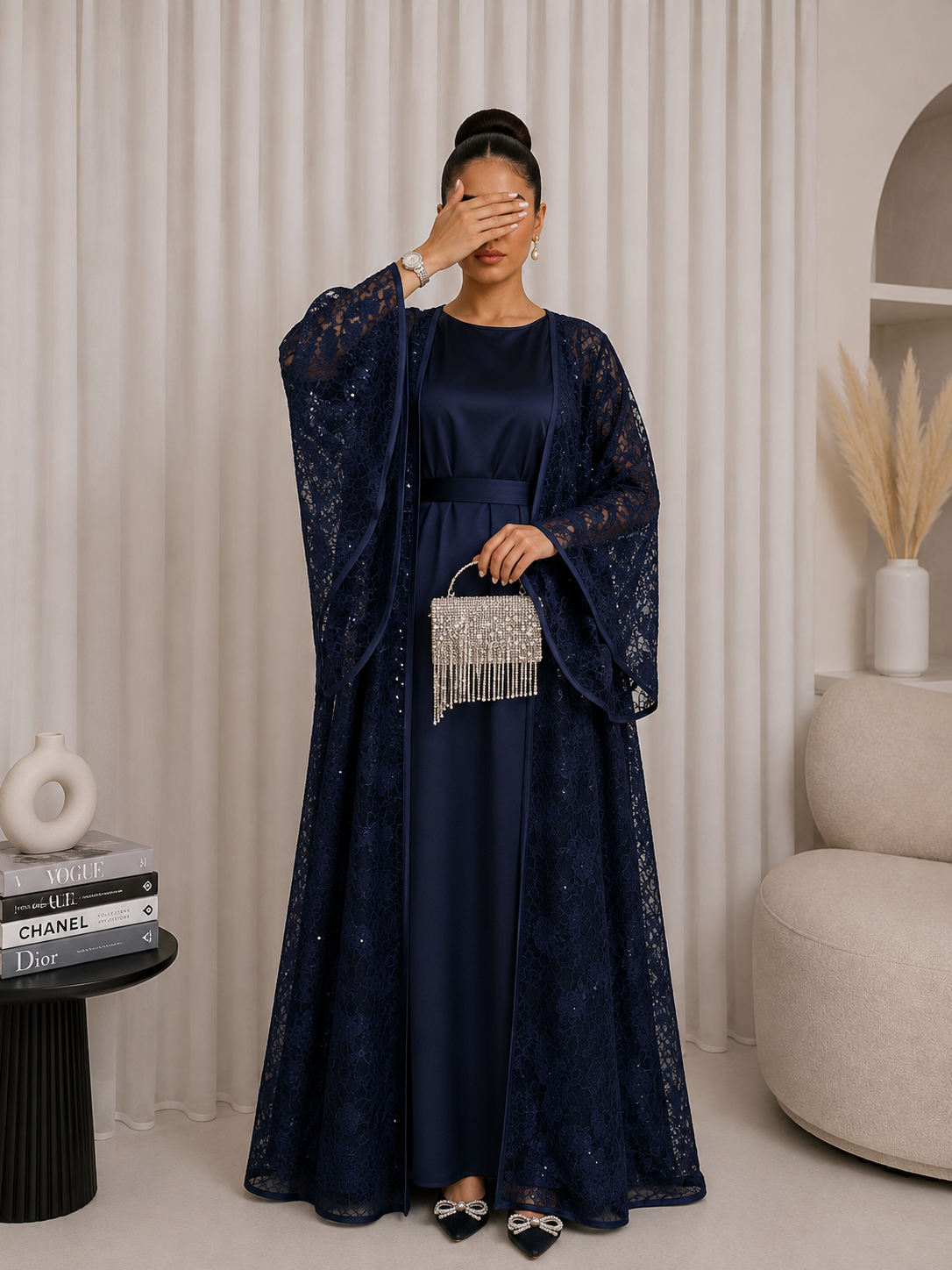 Kimono Scintillant en Dentelle Fleurie