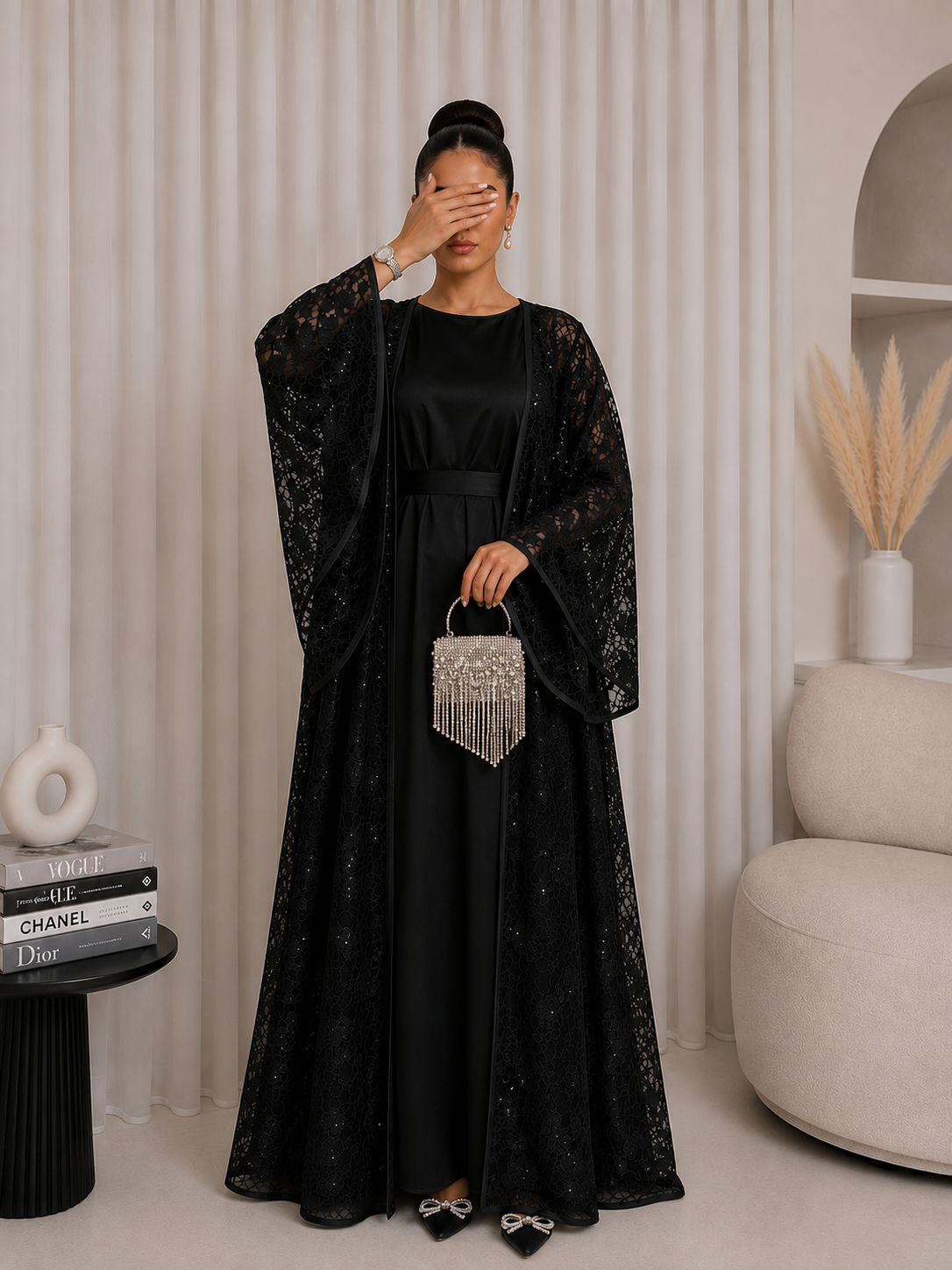 Kimono Scintillant en Dentelle Fleurie