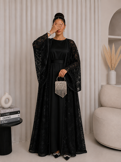 Kimono Scintillant en Dentelle Fleurie